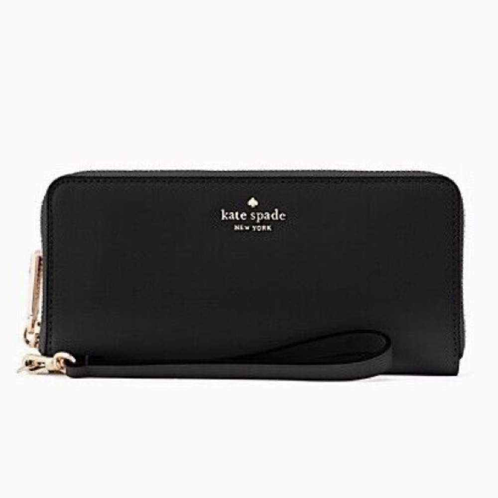 New Kate Spade Black Saffiano Leather Zip-Around Wallet